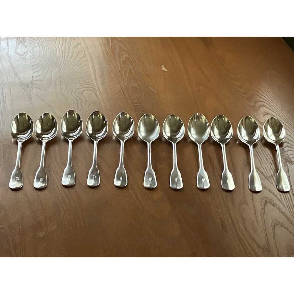 Vintage Wm Hutton & Sons Sheffield England Fiddle Thred & Shell 11 Piece Spoons